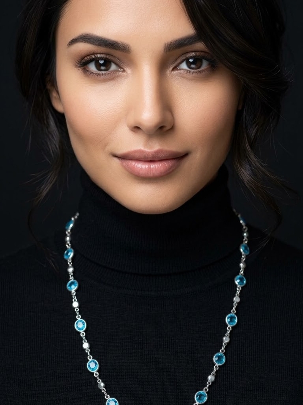 Sterling Silver Blue Gemstone Station Necklace - Women Jewelry NEW!